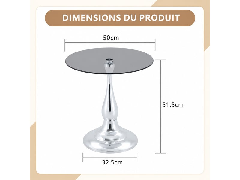  Table d’appoint ronde en verre trempé – design moderne argenté – ø 50 x h 51,5 cm  - Conforama D