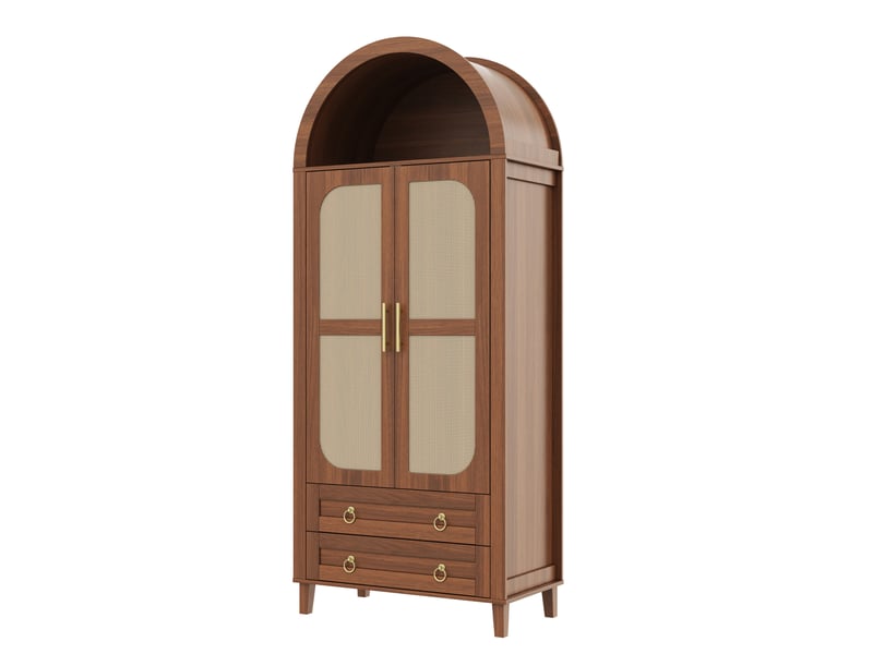  Armoire 2 portes avec led 76x50x184 cm décor rotin coloris noyer  - Conforama A