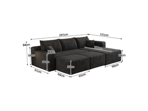 Canapé d’angle 3 places en velours côtelé camel, canapé en l pour salon, assise profonde avec méridienne, 241 cm