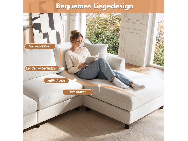 Canapé d'angle réversible 3 places beige - méridienne 90cm - tissu chenille - forme de nuage - Conforama E