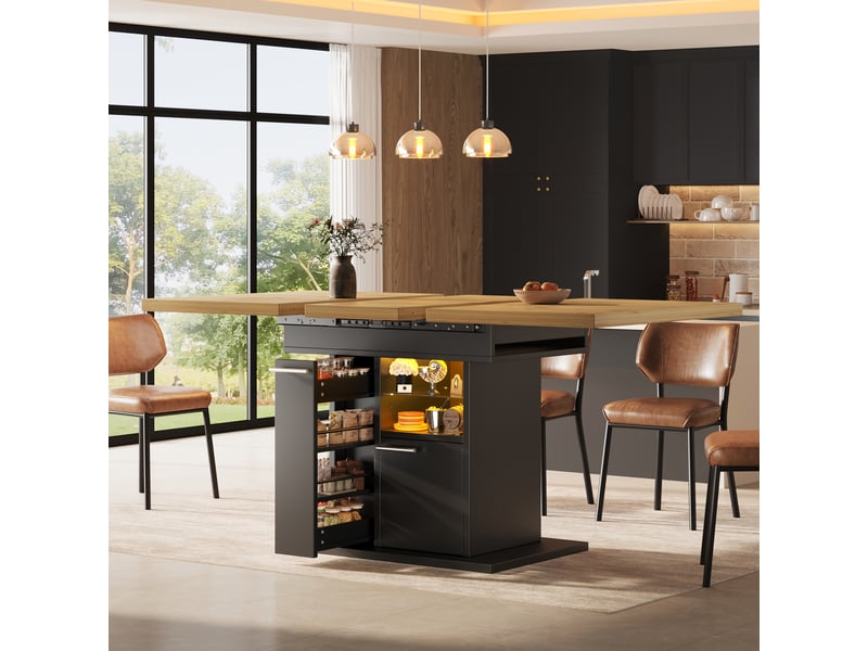 Table à manger extensible 110-140 cm avec rangement et led multicolore noire - Conforama D