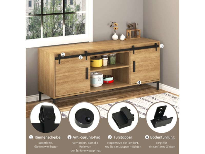  Kit de ferrure pour portes coulissantes doubles 200 cm en acier carbone noir avec rail et accessoires, système moderne pour portes intérieures élégantes  - Conforama B