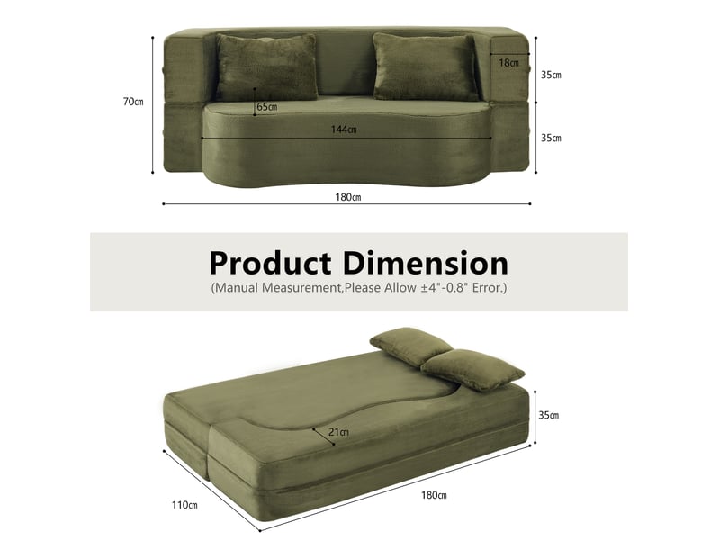  Canapé droit convertible et compressé 2 places, pliable, en microfibre vert olive  - Conforama C