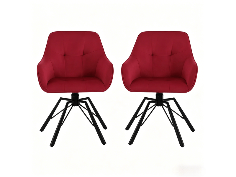  Lot de 2 chaises de salle à manger pivotantes 360° en velours rouge lie-de-vin  - Conforama A