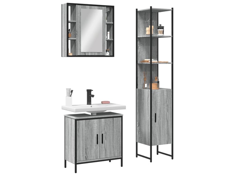  Ensemble d'armoires de salle de bain 3 pcs sonoma gris  - Conforama B