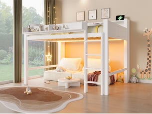 Lit mezzanine 140x200 cm <strong>LEYTN</strong>  <strong></strong> coloris blanc