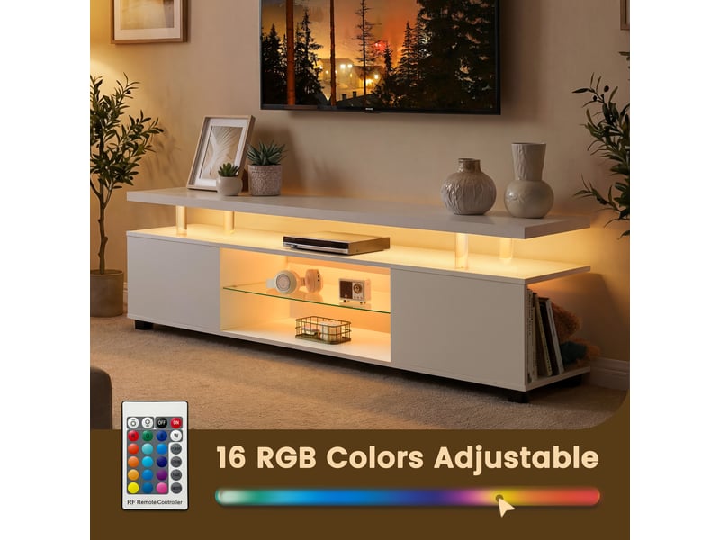  Meuble tv blanc 60 pouces, meuble tv led gamer avec rangements, 130x40x48 cm, en mdf robuste, blanc.  - Conforama D