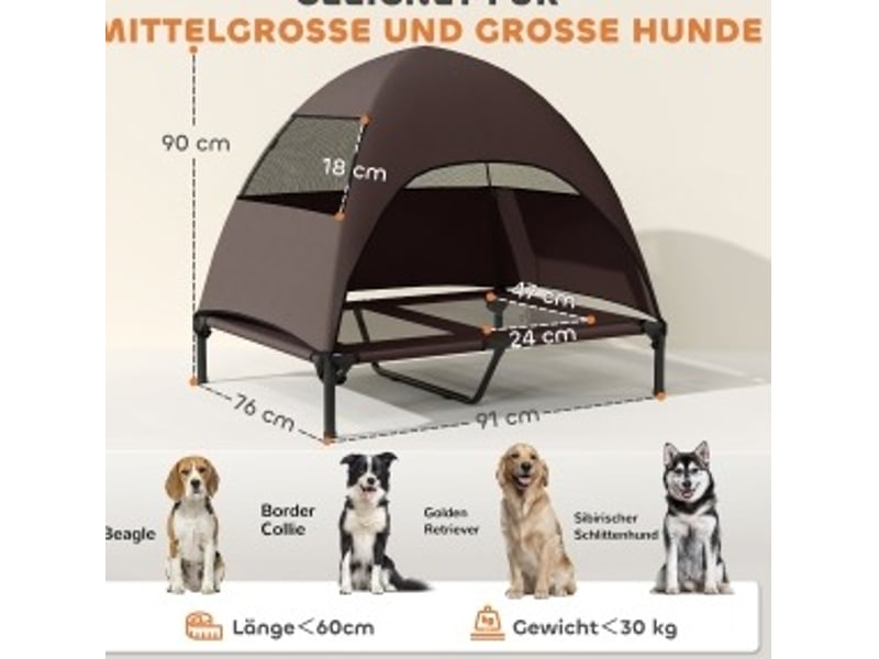  Lit surélevé avec toit amovible chats et chiens 91 x 76 x 90 cm – café – aéré et facile à transporter  - Conforama C