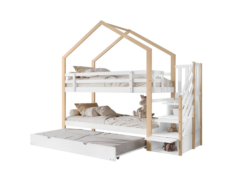  Lit superposé enfant 90 x 190, schiebebett, lit superposé ,treppe mit 3 schubladen, mit lattenroste  - Conforama A
