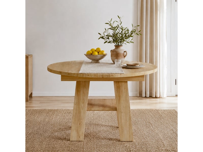  Table à manger extensible ronde 110150x110x75 cm avec rangement, chêne clair  - Conforama D