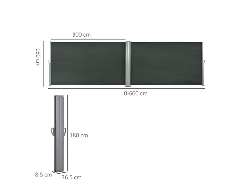  Cloison de jardin réglable et résistante aux uv avec poignée, en métal et polyester 180 gm², 600 x 180 cm, grise  - Conforama E