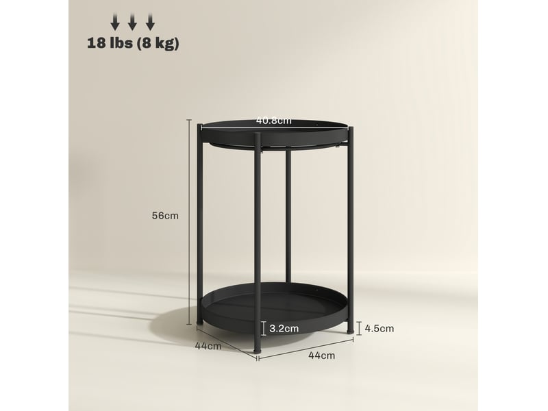  Table basse fixe ronde avec 2 niveaux de rangement et pieds réglables, en acier, noir, 44 × 44 × 56 cm  - Conforama D