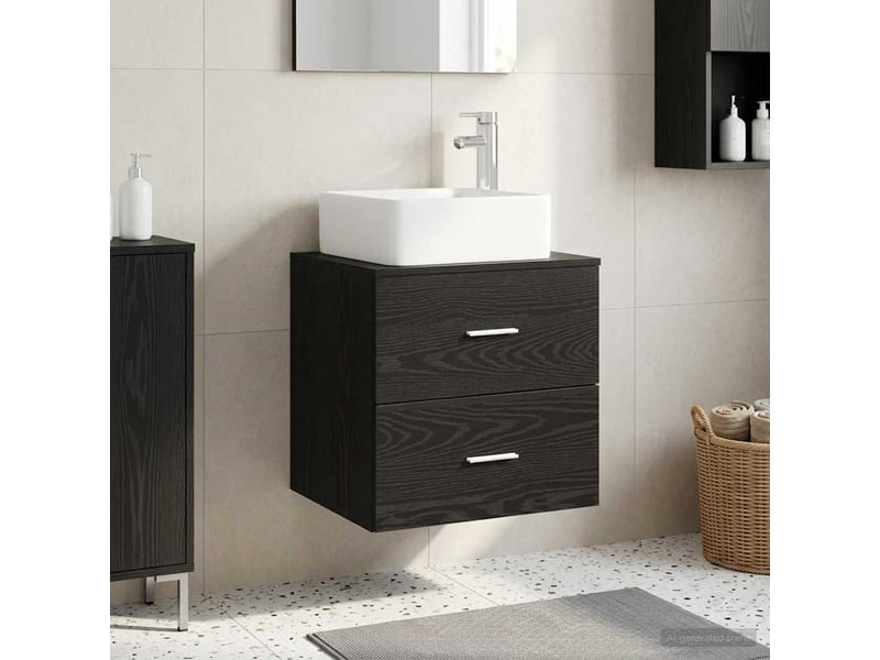  Vanité de lavabo mural, meuble de rangement chêne noir 53x34.5x63 cm  - Conforama B
