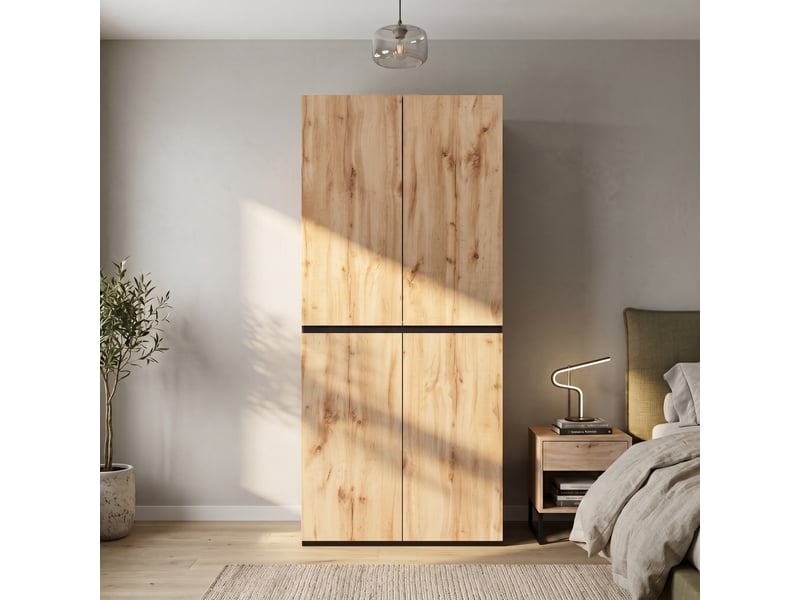  Armoire haute 90 x 50 x 200 cm, tiroir à bijoux, 4 portes, 1 tringle à vêtements, 2 tiroirs, chêneblanc Bliss Lite - Conforama B
