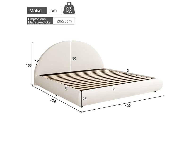  Gutenacht lit capitonné hydraulique 180x200cm, bouclé blanc  - Conforama E