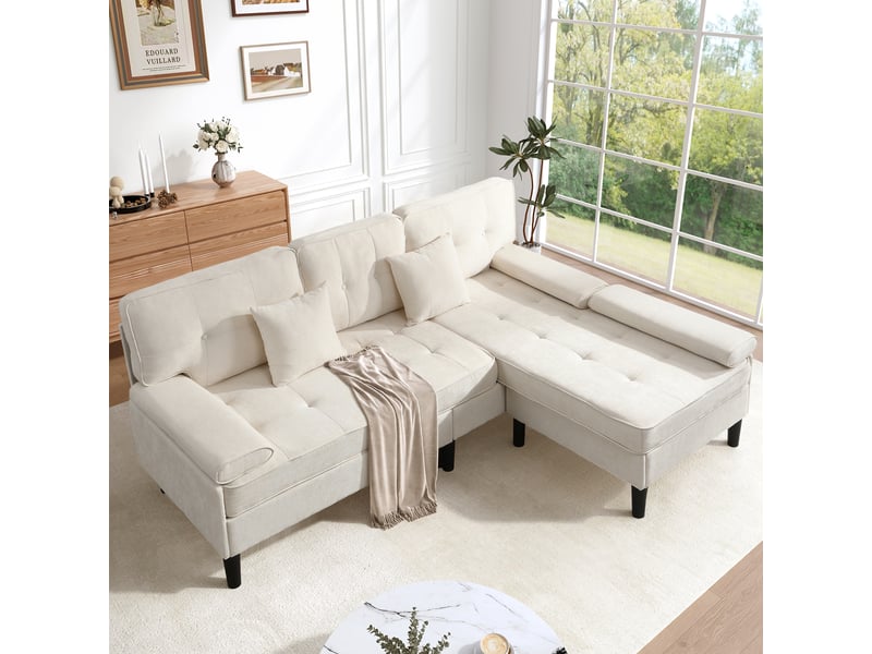  Canapé d'angle, canapé convertible, 3 places, en chenille, repose-pieds, 195 cm, adapté à l'espace de vie, pour appartement  - Conforama R