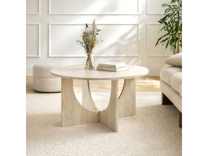 Table basse ronde d70 cm décor travertin marta  - Conforama B