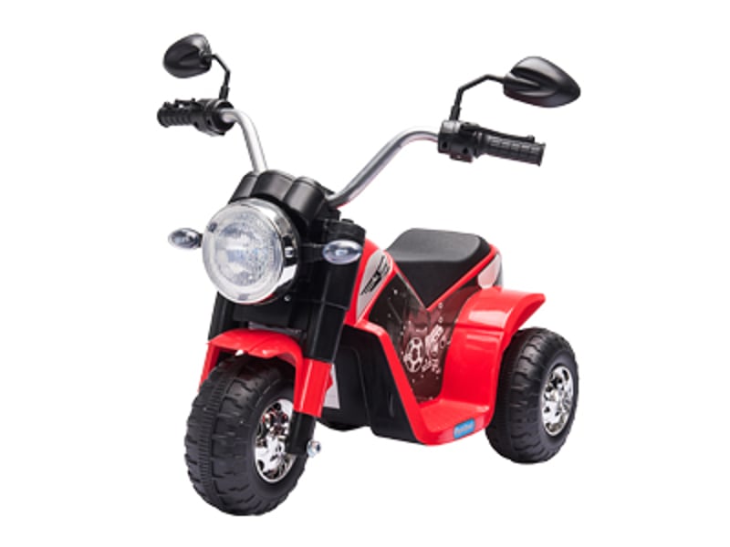 Tricycle électrique pour enfants de 18 à 36 mois, alimenté par une batterie 6v, avec phare et klaxon, dimensions : 72 x 57 x 56 cm, rouge. - Conforama A