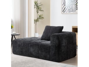 Méridienne 1 place 158 x 90 x 60 cm – noir – chenille, coussin et poches latérales