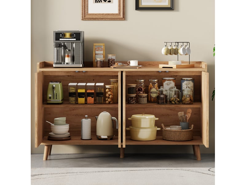  Buffet bas 4 portes avec étagères réglables, mdf naturel, 140 x 40 x 84 cm  - Conforama E