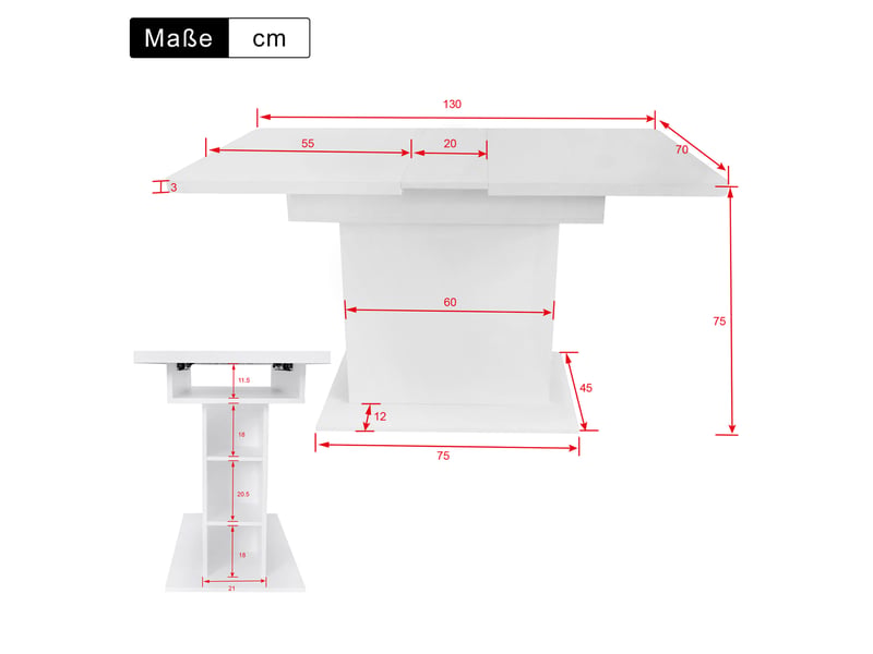  Ensemble table et 4 chaises, table extensible blanche avec rangement et chaises en velours beige, idéal au quotidien  - Conforama C
