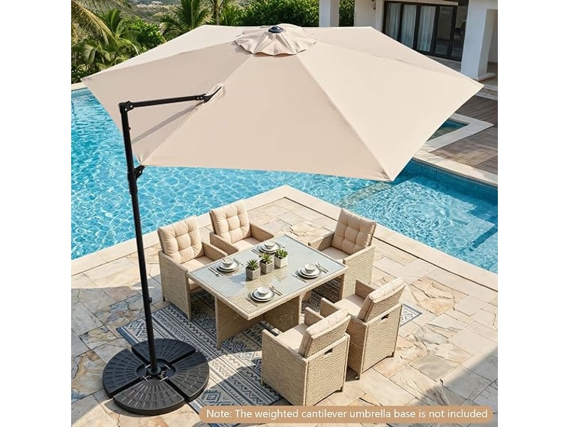 Parasol déporté hexagonale à pied, hauteur 240 cm | pivotant à 360°, manivelle, toile inclinable à double couche, parasol de jardin extérieur  - Conforama B