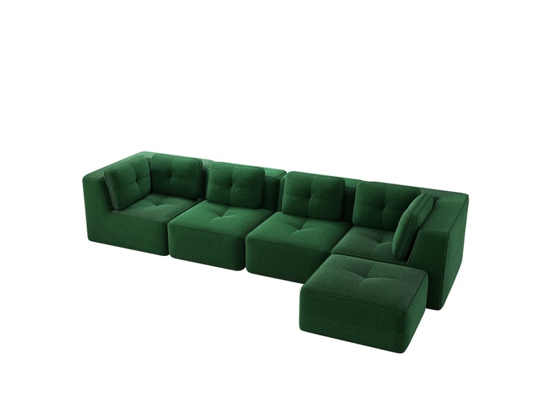 Canapé d'angle modulaire 4 places en velours côtelé vert - Conforama A