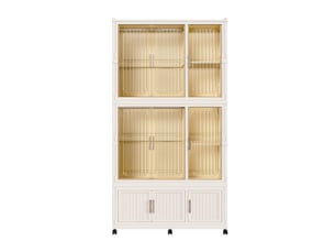 Armoire pliable avec 9 portes magnétiques, 2 penderies, 7 niches et 6 roulettes freinées pour chambre, crème