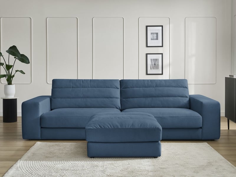  Bobochic canapé droit fixe 3 places sierra velours avec pouf bleu foncé SIERRA - Conforama D