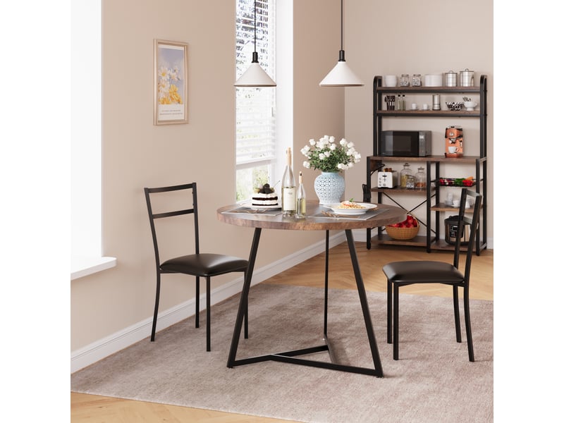  Ensemble salle à manger pour 2 personnes - table ronde - 2 chaises rembourrées - idéal petit espace, appartement ou studio -marron cBc-gvZQ52NT0m72 - Conforama D