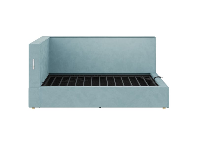  Lit avec rangement bleu en samt 90x200 cm, design minimaliste, stockage hydraulique  - Conforama D