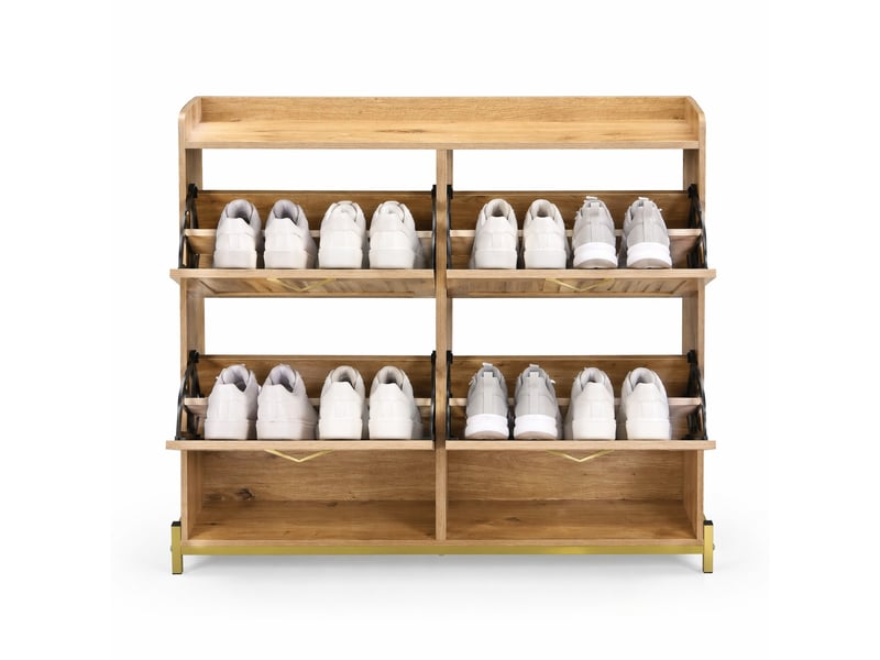  Meuble à chaussures 4 portes avec rangement pour entrée en mdf 108,5×24×100 cm bois naturel  - Conforama A