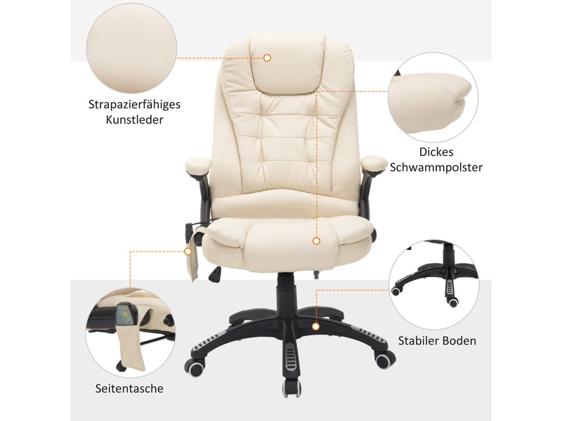 Fauteuil de bureau massant chauffant,68x74x121 cm,similicuir,beige - Conforama D