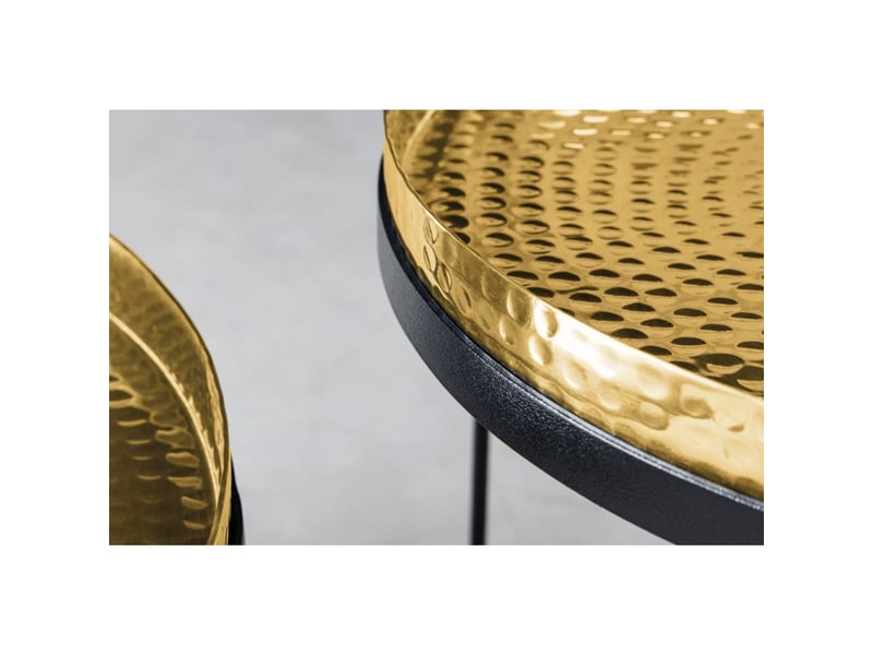  Tables basses gigognes vortex dorées aluminium – lot de 2 tables rondes design effet martelé  - Conforama E