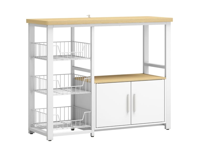  Meuble de rangement 100 x 35 x 80 cm support micro-ondes 3 paniers placard de rangement finition blanche  - Conforama A