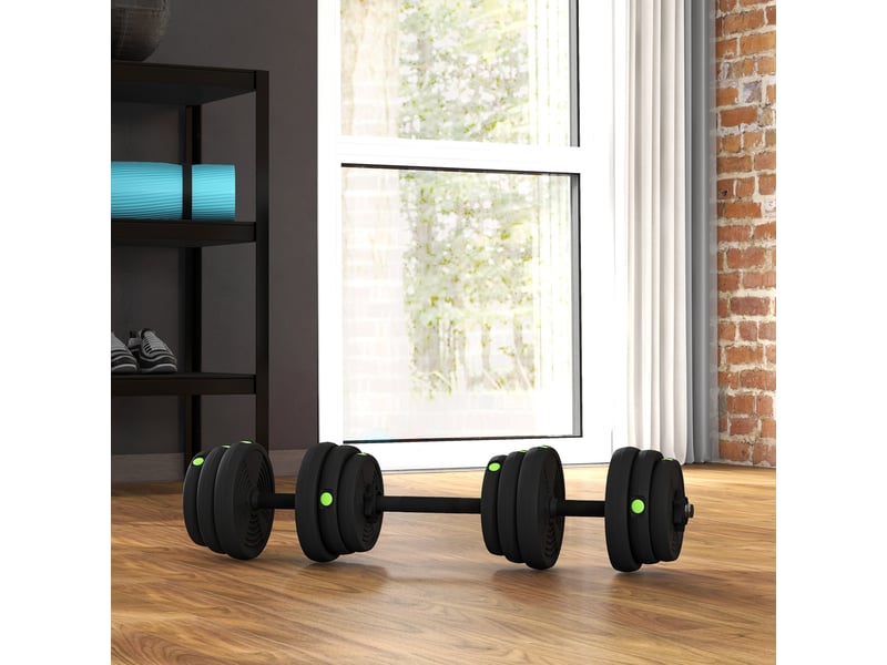  Ensemble 2 en 1 avec 2 haltères convertibles en barre, poids total 25 kg et disques de poids ajustables, noir  - Conforama C