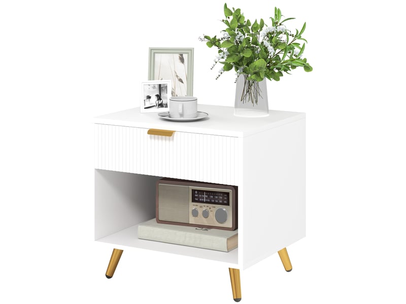  Table de chevet moderne avec tiroir et compartiment ouvert pour chambre ou salon, 50 x 40 x 47 cm, blanche  - Conforama A