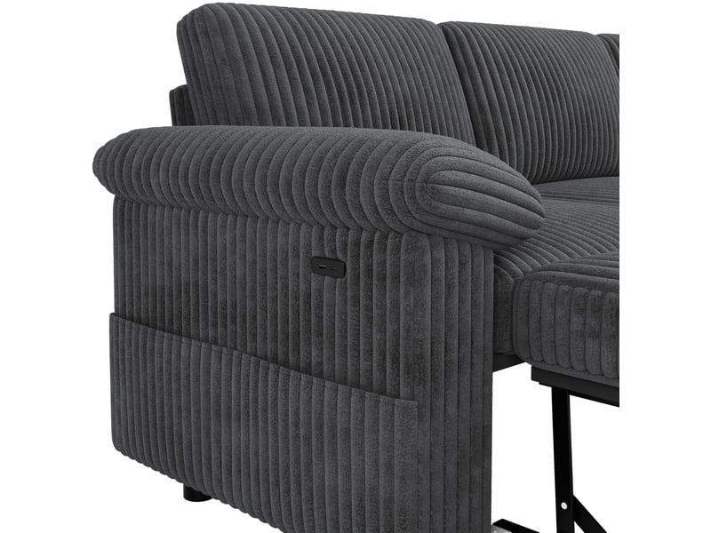 Canapé d’angle convertible 214x138.5x89 cm, méridienne réversible, velours côtelé gris  - Conforama D
