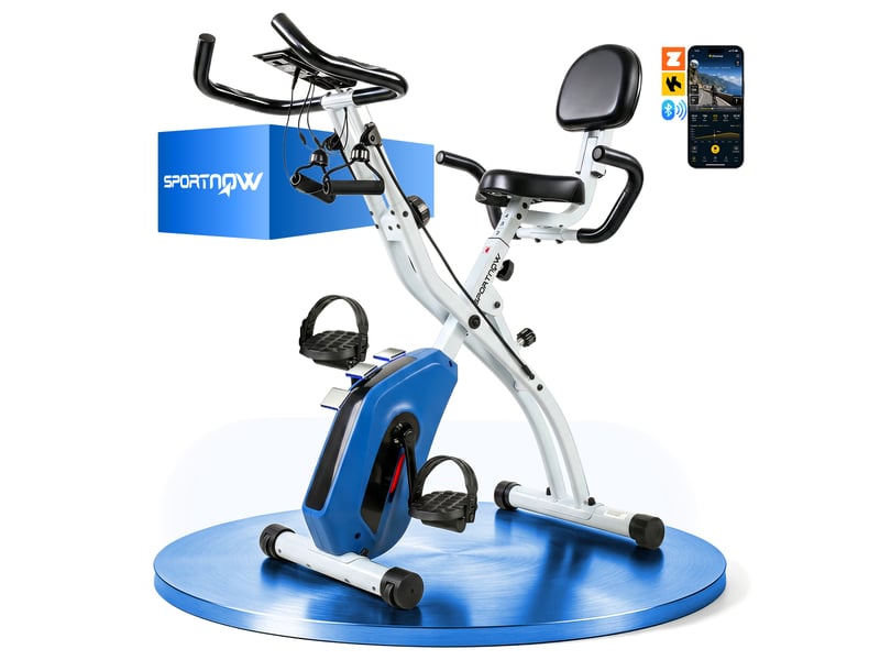  Vélo d'appartement pliable vélo de fitness 3 en 1 silencieux connecté kinomap bluetooth et zwift 105x53,5x109cm bleu  - Conforama A
