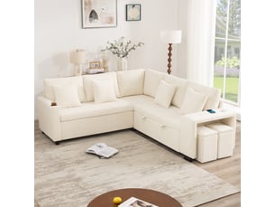Canapé d'angle réversible convertible <strong></strong> <strong>Radiant Stride</strong> 3 places Tissu beige avec coffre de rangement