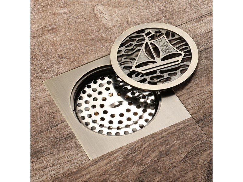  Drain de sol de salle de bain en bronze - drain de sol de douche carré unique antique, drain de sol de jardin de toilette de fleur sculptée 10 × 10 cm  - Conforama C