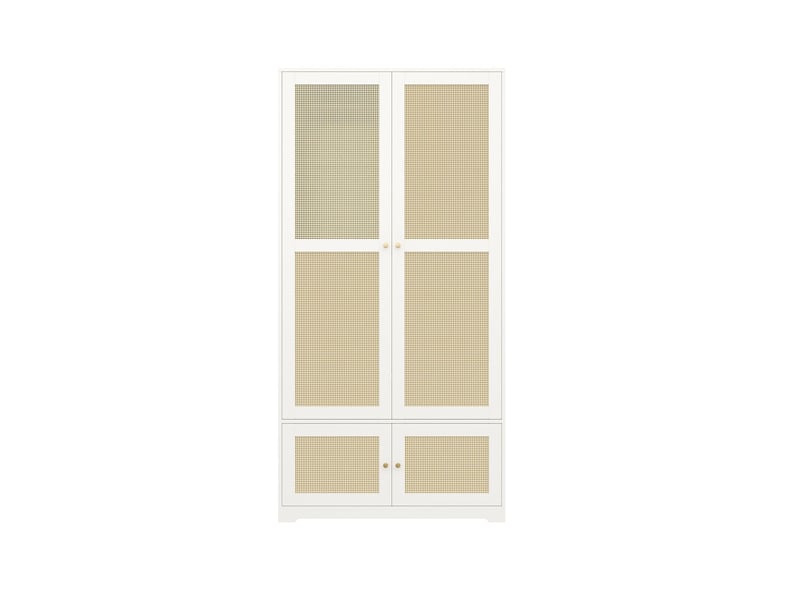  Armoire à vêtements 90 x 48 x 180 cm portes en rotin tressé respirantes tringle et étagères fixes façades laquées anti-rayures côtés en mélaminé résistant finition blanche  - Conforama D
