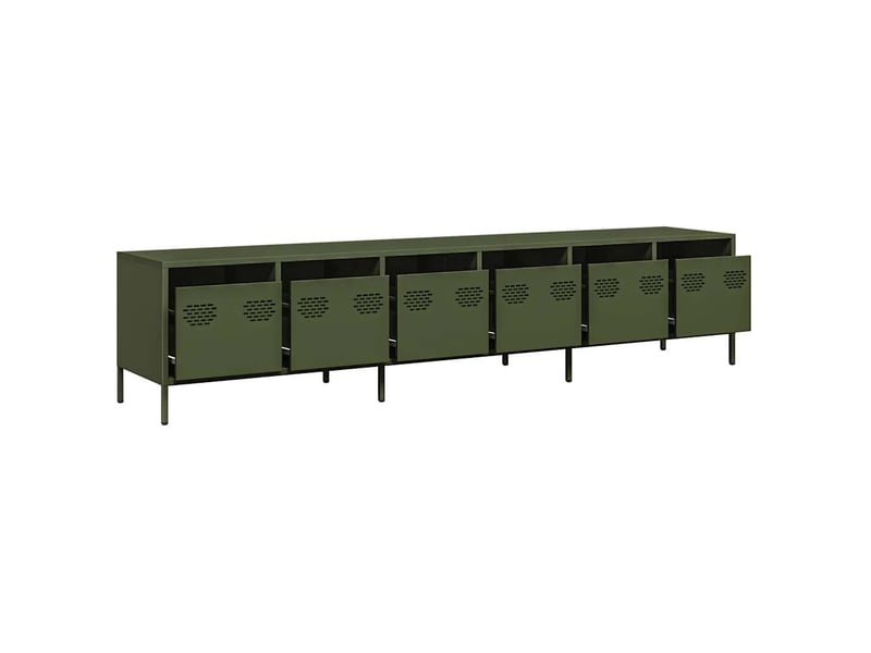  Meuble tv - banc tv - meuble de rangement vert olive 202x39x43,5 cm acier laminé à froid  - Conforama D
