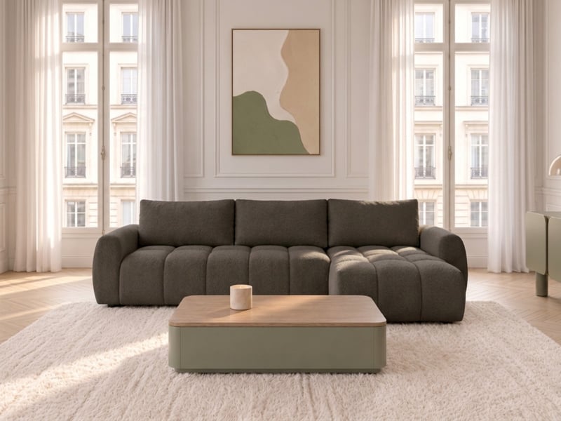 Bobochic canapé d'angle réversible convertible coffre fuji ouverture express tissu chiné gris foncé  réversible FUJI - Conforama C