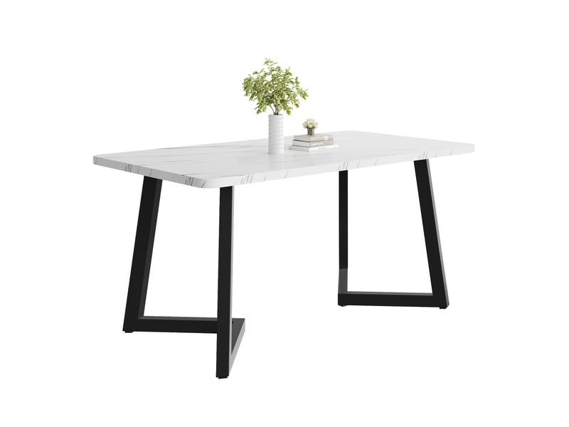 Table de salle à manger rectangulaire en mdf effet marbre pieds métal 117×68×75 cm blanc et noir - Conforama A