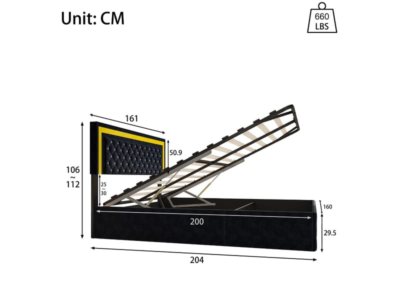 Lit coffre 160x200 cm - led intégrée - velours capitonné - sommier relevable - grand rangement  - Conforama C