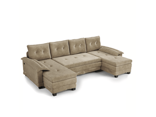 Canapé-lit modulable en u 278x127x87 cm 4 places avec usb en bois couleur kaki, design moderne, design moderne