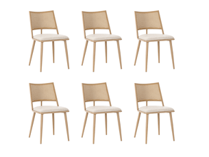 Lot de 6 chaises 50x48x80 cm, beige, dossier en rotin, chaises de salle à manger avec assise en pu