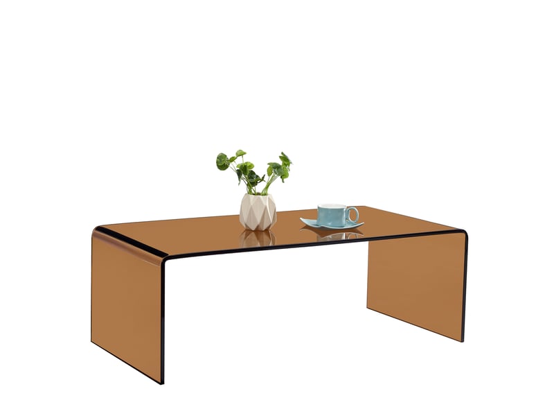  Table basse 100x50x35 cm en verre trempé courbé marron  - Conforama A