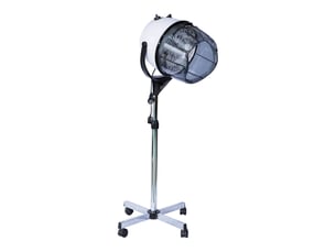 Sèche-cheveux professionnel type casque 1180w, hauteur et température réglables, minuterie, capot, roulettes, pour salon de coiffure, blanc